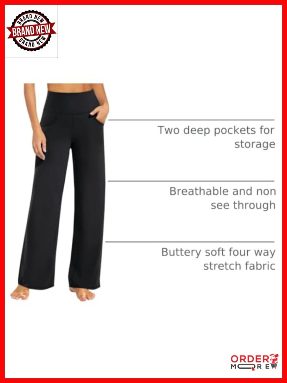 Wide Leg Yoga Pants High Waist Pockets Stretch Lightweight - Picture 3 of 6